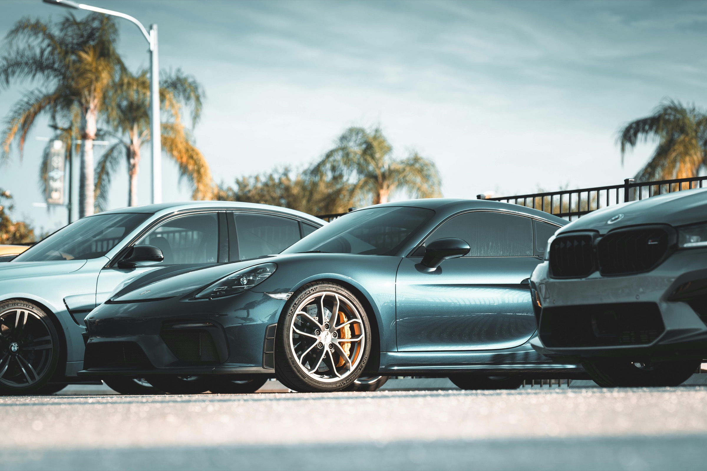 Lineup of cars at dusk